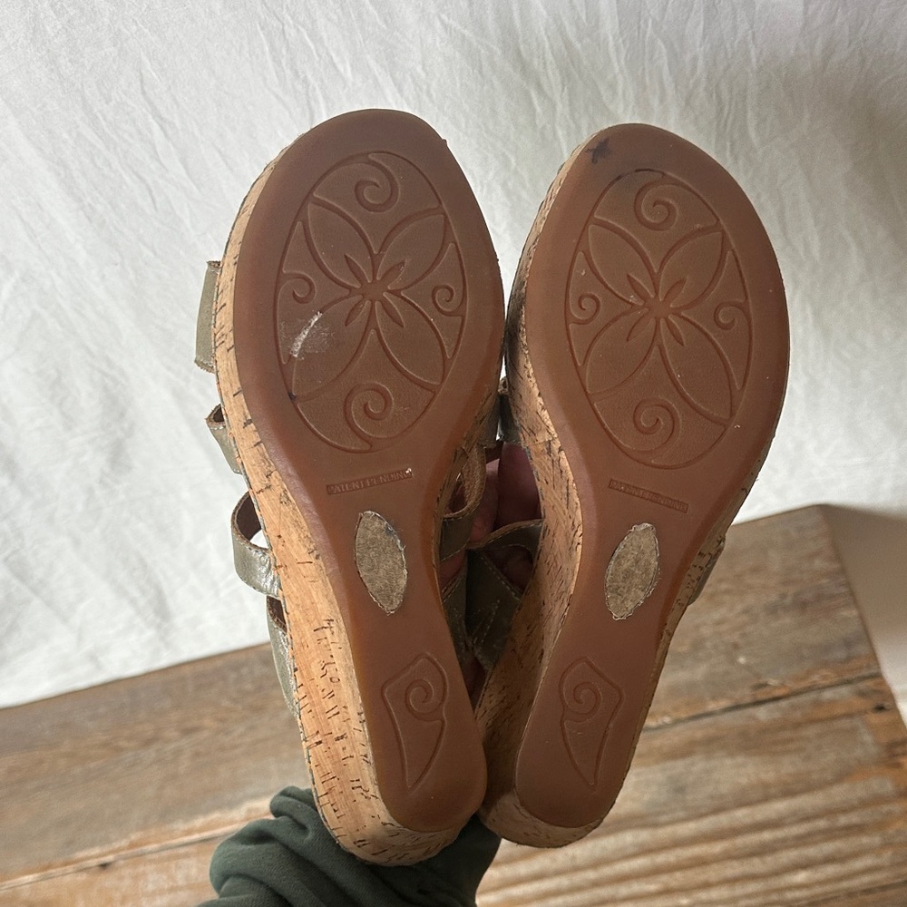 Born Metallic Olive Multi-Strap Cork Wedges - Picture 4 of 8